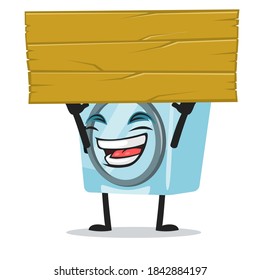 ilustración vectorial de la mascota de la lavadora o del caracter de madera en blanco