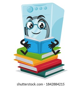 vector illustration of washing machine mascot or character reading book