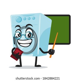 ilustración vectorial de la mascota de lavadora o enseñanza de caracteres delante de la pizarra