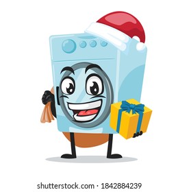 vector illustration of washing machine mascot or character wearing santa hat