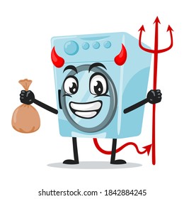 vector illustration of washing machine mascot or character Wearing devil costume and holding trident