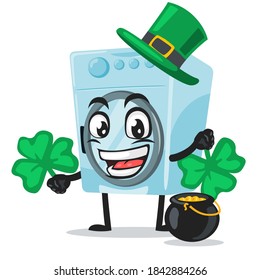 vector illustration of washing machine mascot or character wearing shamrock hat