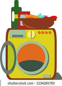 Vector illustration of a washing machine with open door. Laundry day.