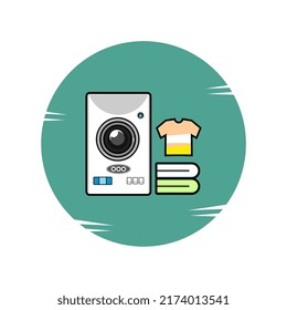 ilustración vectorial de lavadora y camiseta, adecuada para iconos, mascotas, anuncios, folletos, carteles, logotipos, lavandería, etc.