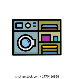 vector illustration of washing machine with wardrobe and detergent