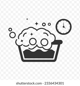 Vector illustration of washing time icon in dark color and transparent background(PNG).
