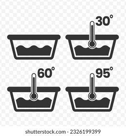 Vector illustration of washing water temperature icon in dark color and transparent background(PNG).