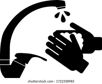 Vector illustration. Washing your hands under the tap. Hand disinfection and skin care with antibacterial soap. COVID-19 virus. Prevention of coronavirus.