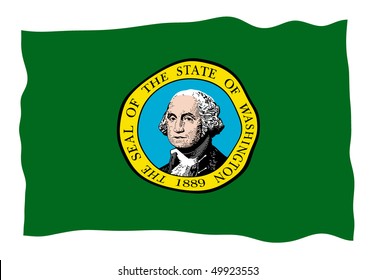 Vector Illustration of Washington state flag waving in the wind