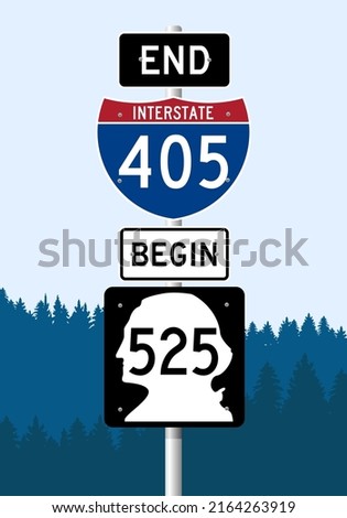Vector illustration of the Washington State Highway road sign on metallic post