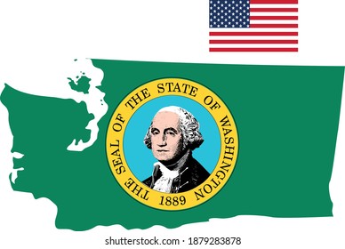 vector illustration of Washington State map and flag with American flag