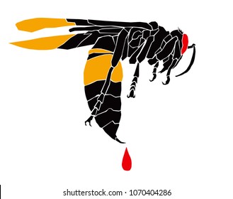 Vector illustration of a Wasp dripping poison from its sting. 