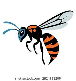Vector illustration of wasp or hornet insect in side view isolated on white background ideal for wildlife and insect designs
