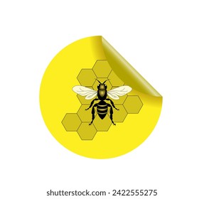 Vector illustration of a wasp on a honeycomb background, top view	