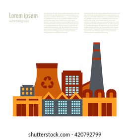 Vector illustration waste recycling plant in flat style. Garbage recycling plant illustration. Industrial icon of waste recycling plant. Waste recycling plant poster. 