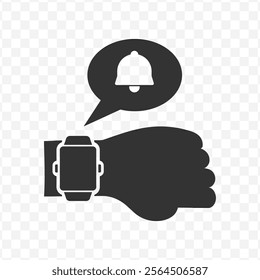 Vector illustration of watch alarm icon in dark color and transparent background(PNG).