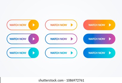 vector illustration watch now colorful button set on white background. Flat line gradient button collection. web element