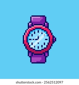 Vector Illustration of watch with Pixel Art Design, perfect for game assets themed designs