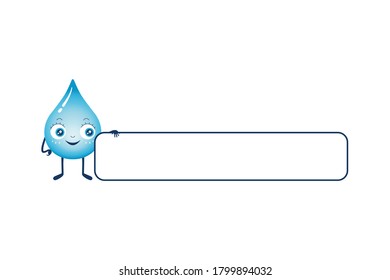 Vector illustration of water blue drop character holding a sign board. Copy space for your text or slogan. Design for banner, cards and other.