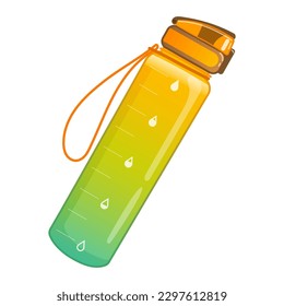 Ilustración vectorial de una botella de agua al estilo de dibujos animados. Tumbler ecológico reutilizable para deportes, gimnasia, viajes. 