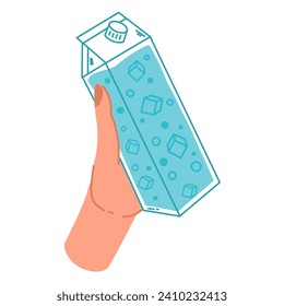 Vector illustration of water bottle in  hand on a white background. The concept of a healthy lifestyle, water balance. Image for sports design, stickers, web design elements, banner