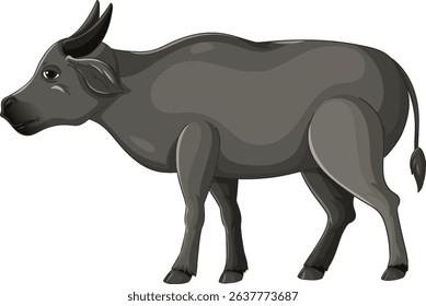 Vector illustration of a water buffalo in a stylized, cartoonish design. Features smooth shading and a neutral color palette