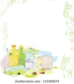Vector illustration of water colored jars and bottles with copy space