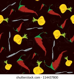 Vector illustration of water colored onion pepper seamless pattern