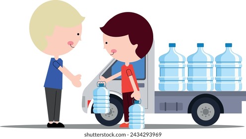 vector illustration of water delivery, bottled water