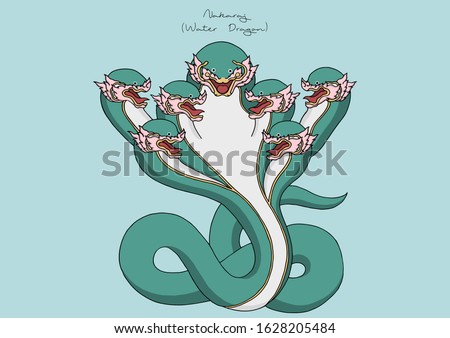 Vector Illustration of Water Dragon, King of Naga (Green / Emerald), 7 heads