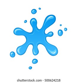 Vector illustration - water drips and flowing. Blob and splash, blot liquid. Blue paint drop. Abstract stain shape isolated on white. Graphic element for banner, sticker.