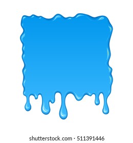 Vector illustration - water drips and flowing. Blob and splash, blot liquid. Blue paint drop. Abstract stain shape isolated on white. Graphic element for banner, sticker.