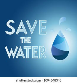 Vector illustration of a water drop with design text on blue background 