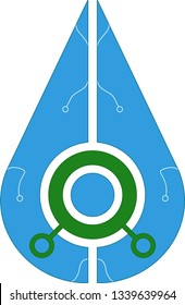 Vector illustration of a water drop in a futuristic design resembling a spaceship in blue-green color. Suitable for use in the form of a logo or an icon for dry cleaning and much more.