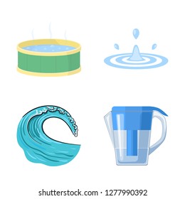 Vector illustration of water and drop icon. Set of water and splash stock symbol for web.