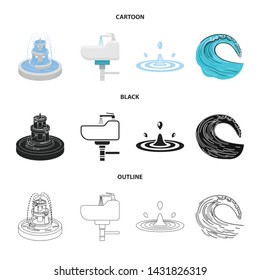 Vector illustration of water and drop icon. Set of water and splash vector icon for stock.