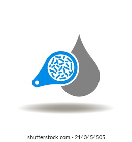 Vector Illustration Of Water Drop With Magnifier And Bacterium Legionella. Symbol Of Legionella Water Test. Icon Of Legionnaire Disease.