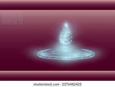 Vector illustration of a water drop on a burgundy background. A drop of water from a grid and dots. Environmental protection, clean water, ecology.