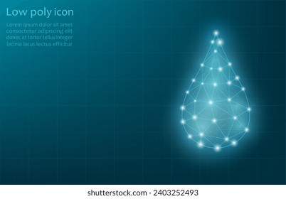 Vector illustration of a water drop on a dark blue background. A drop of water from a grid and dots. Environmental protection, clean water, ecology.