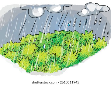 Vector illustration water drop of rain with nature