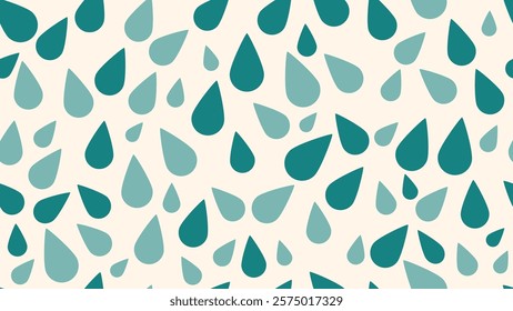 Vector illustration of a water drop. Seamless pattern. Minimalist style. Various shades of blue-green in a cream background. Fresh and natural. Perfect for designing prints, wrapping paper, cards