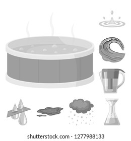 Vector illustration of water and drop sign. Collection of water and splash stock vector illustration.