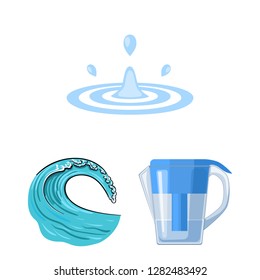 Vector illustration of water and drop sign. Collection of water and splash stock vector illustration.