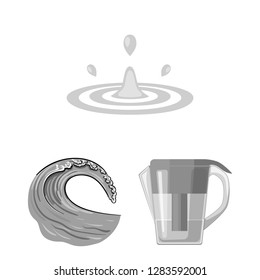 Vector illustration of water and drop sign. Set of water and splash stock vector illustration.