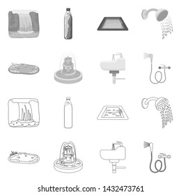 Vector illustration of water and drop sign. Collection of water and splash stock vector illustration.