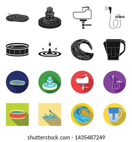 Vector illustration of water and drop sign. Set of water and splash vector icon for stock.