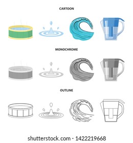 Vector illustration of water and drop symbol. Set of water and splash vector icon for stock.