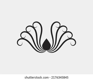 Ilustración vectorial del diseño y forma de un símbolo de gota de agua como una cola de pavo real o una fuente