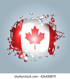 Vector illustration of water droplets with a Canadian flag
