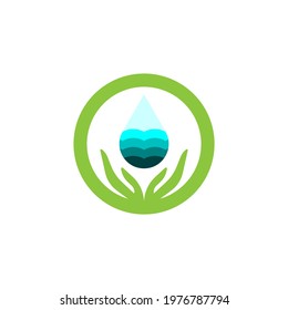 vector illustration of water droplets falling into hands, great for beverage company logos, water tours, nature tours